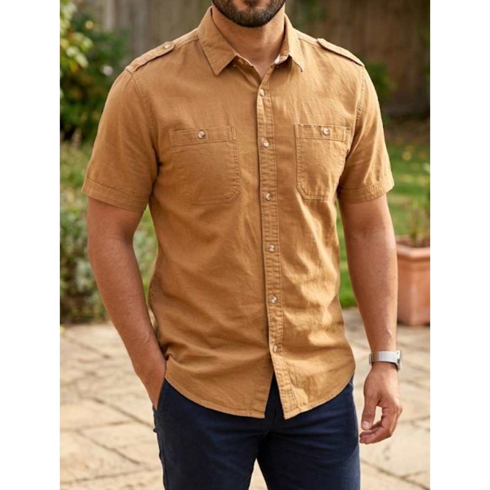 Men's Kenneth Cole big and tall size 1X‎ shirt  Linen regular fit Color Khaki